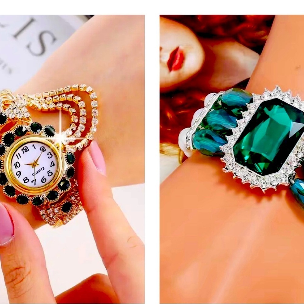 Rhinestone Decor Watch + Bracelet